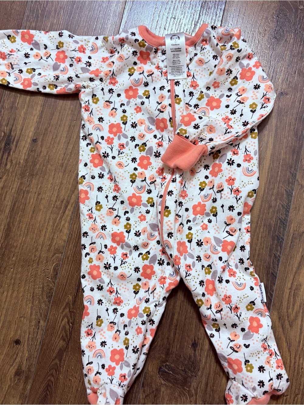 Gerber Coral & White Floral Zip-Up Footed One-Piece
